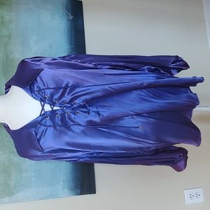 Vintage Purple Lace Up Sexy Pleated long Sleeve Satin Men's Shirt pointed collar